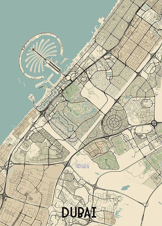 Dubai City Map metal poster artwork